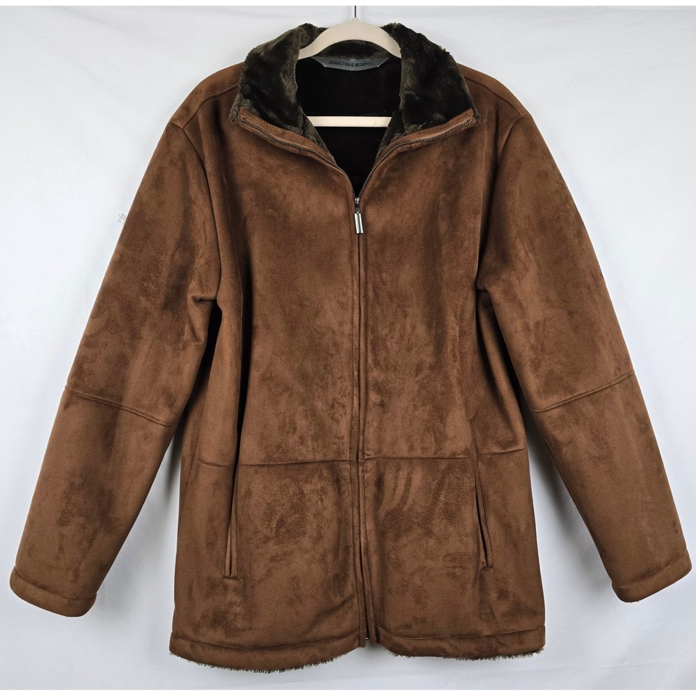 Johnston & Murphy Faux Suede Fur Lined Jacket Brown Mens Small WPL 11590
